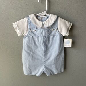 Petit Ami Blue Gingham JonJon Romper with Peter Pan Collar New with Tag